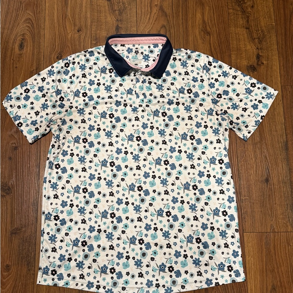 Swannies Golf Floral Print Men's Shirt - Blue and White